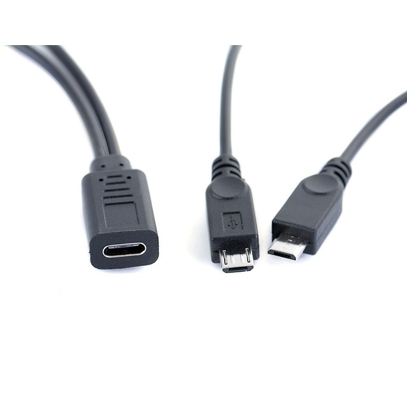 Cre 2in1 Tipe C Female to Micro USB Cable Kabel Charger Handphone Dua Perangkat Splitter Micro USB C Adapter Untuk Phon