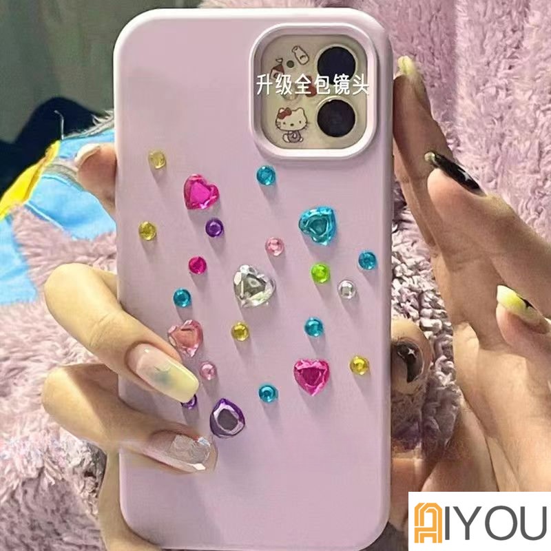 Casing Silikon Original Mewah Untuk Apple iPhone 11 12 13 14 Pro Max 3D Love Diamond Dekorasi Stiker Case Untuk iPhone 13 12 Mini X XS XR 13 14 Pro Cover