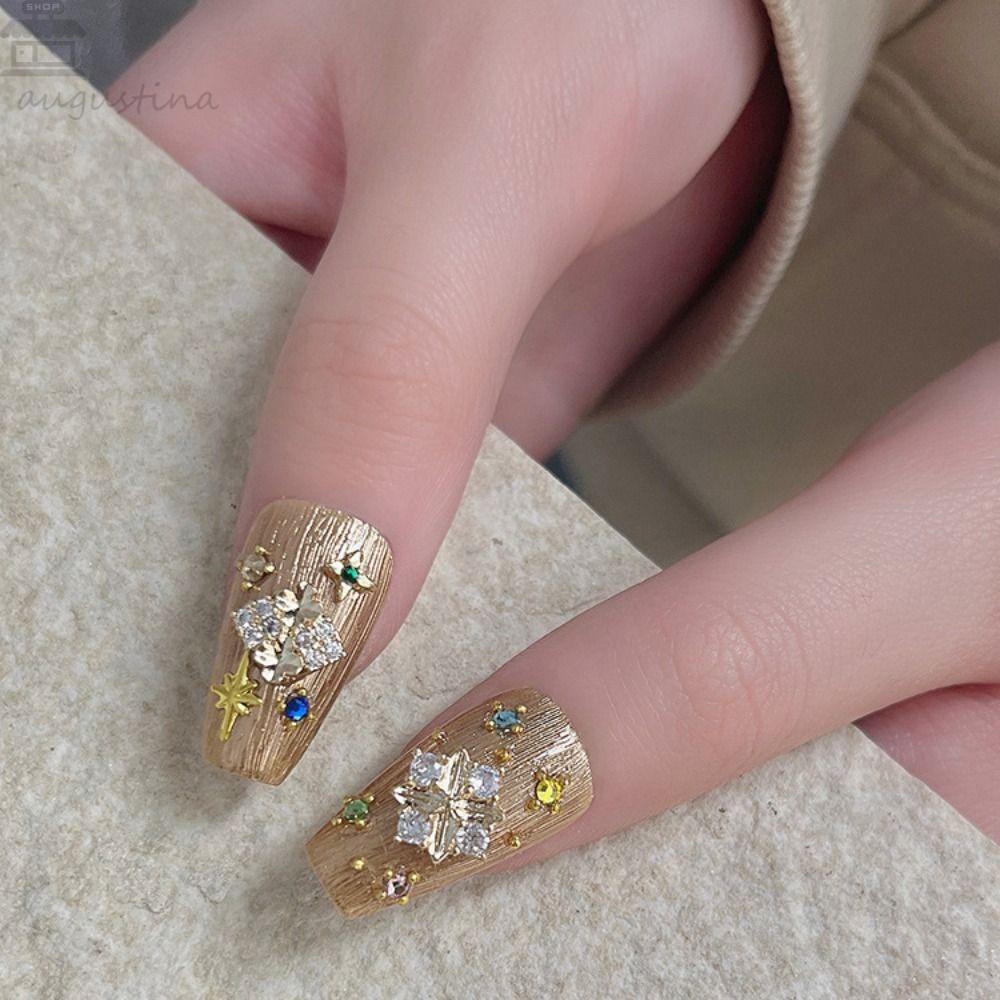 AUGUSTINA Agustina Dekorasi Nail Art Alfabet Persegi Panjang Gaya Jepang Rumbai Berlian Imitasi Manicure Ornaments