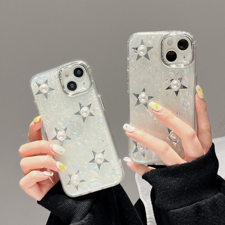 Silver Camera Pearl Star Soft TPU Case HP iP iPhone 12 13 14 Pro Max 11 FTD Girl Woman Casing Apple