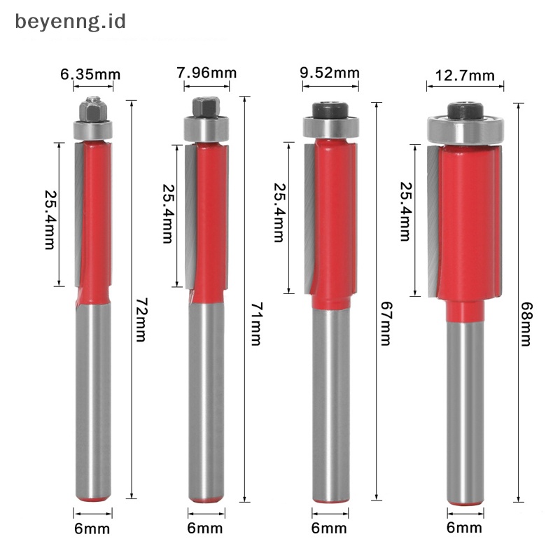 Beyen 6mm 1/4&quot; Shank Flush Trim Router Bits End Mill Untuk Kayu Dipanjangkan Trimming Cutt ID