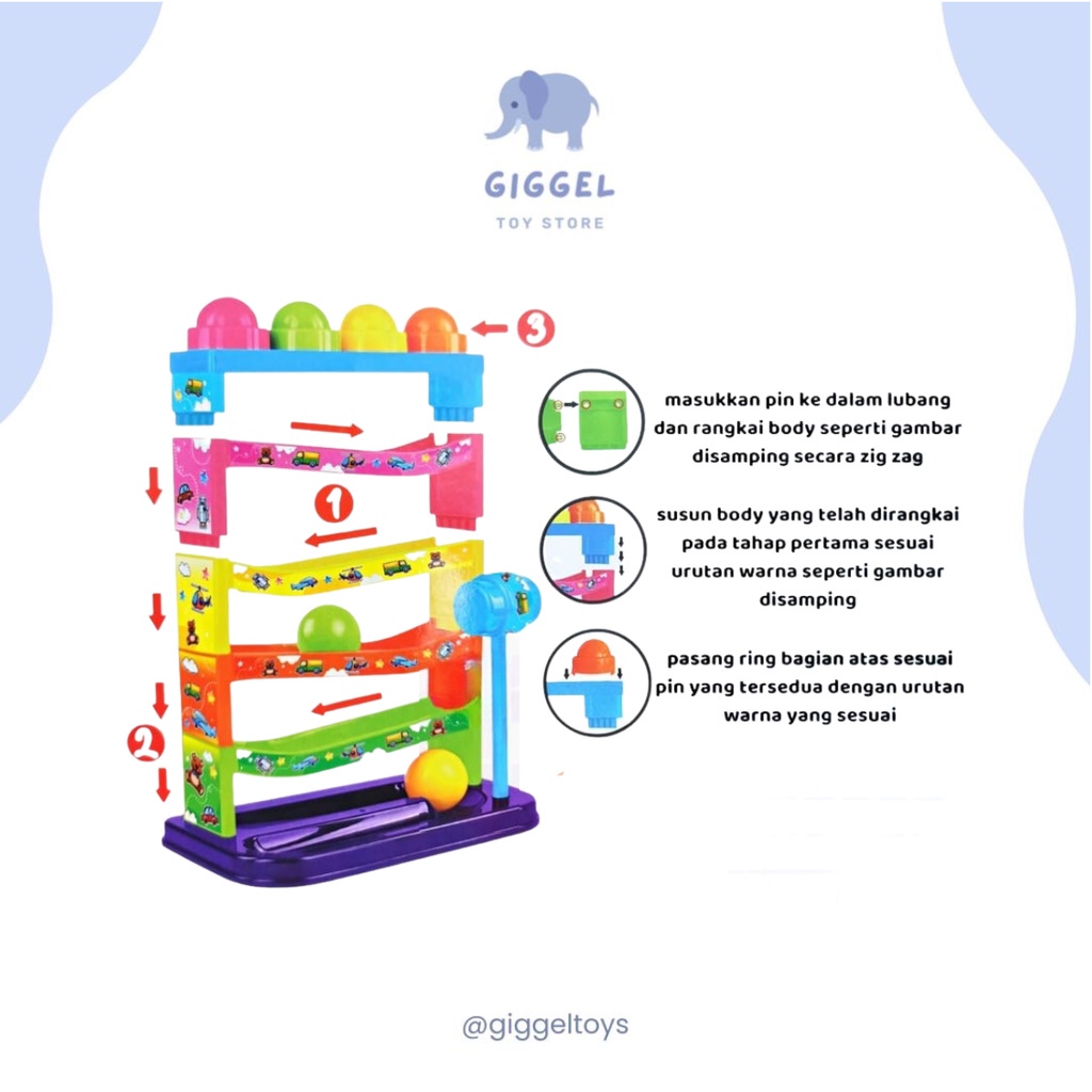 [ Giggel ] Pound A Ball / Mainan Anak Pukul Bola / Montessori Seluncuran Bola Palu Bertingkat Warna Warni