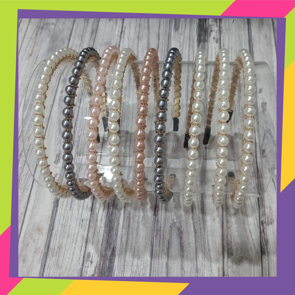 5099 / Paket usaha bando rambut mutiara warna &amp; rantai / Korean hair band hrad pear cantik [ isi 6pcs &amp; 3pcs ]
