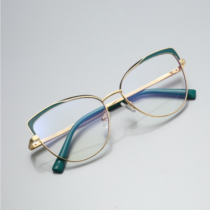 (YUZHU) Western Fashion Cat Eye Anti Blue Light Eyeglasses Metal Ketapel Kacamata Optik