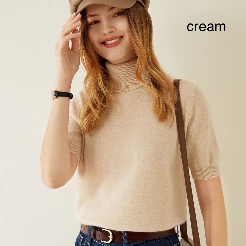 (B122) Short Sleeve Turtleneck Blouse atasan