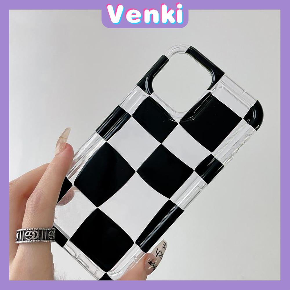 VENKI - Untuk iPhone 11 Case Bening Phone Case TPU Soft Airbag Shockproof Protection Camera Simple Black and White Check Kompatibel dengan iPhone 14 13 Pro Max iPhone 12 Pro Max XR XS