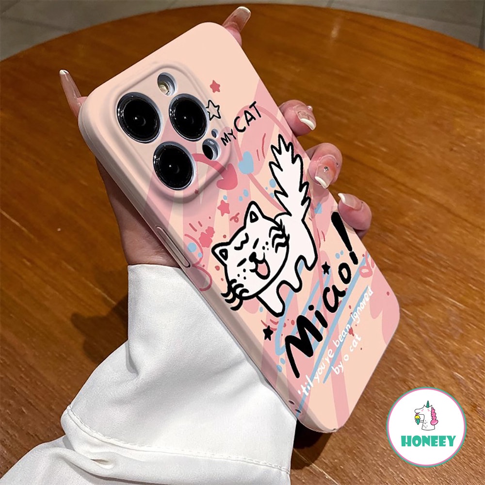 Ins Graffiti Line Cat Kartun Ponsel Case Kompatibel Untuk iPhone 14 Pro Max13 12 11 Pro Max Lucu Lembut TPU Full Cover Penutup Pelindung