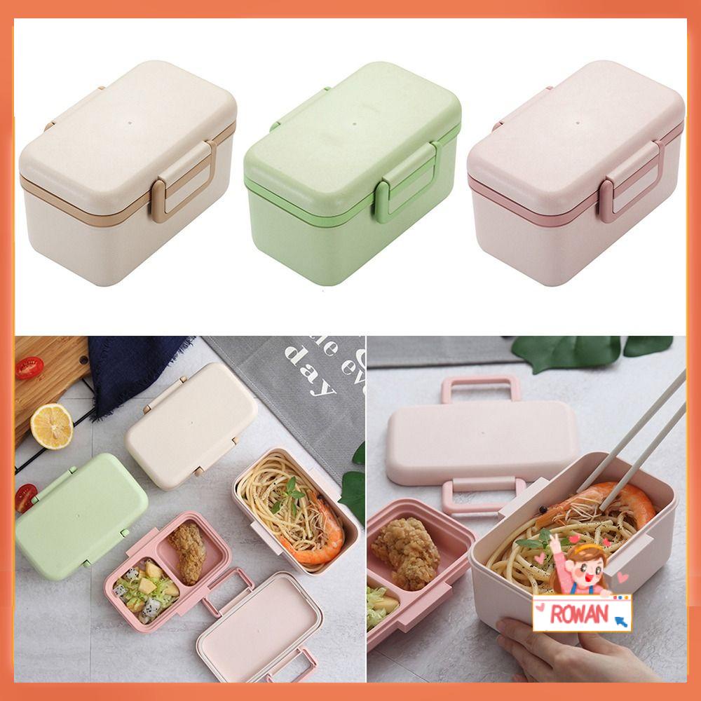 R-FLOWER Lunch Box Microwavable Piknik Camping Persegi Panjang Grid Wadah Makanan