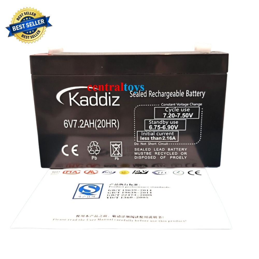 lead acid battery aki kering 6V 7AH 7.2AH 20HR Kaddiz mobil aki UPS