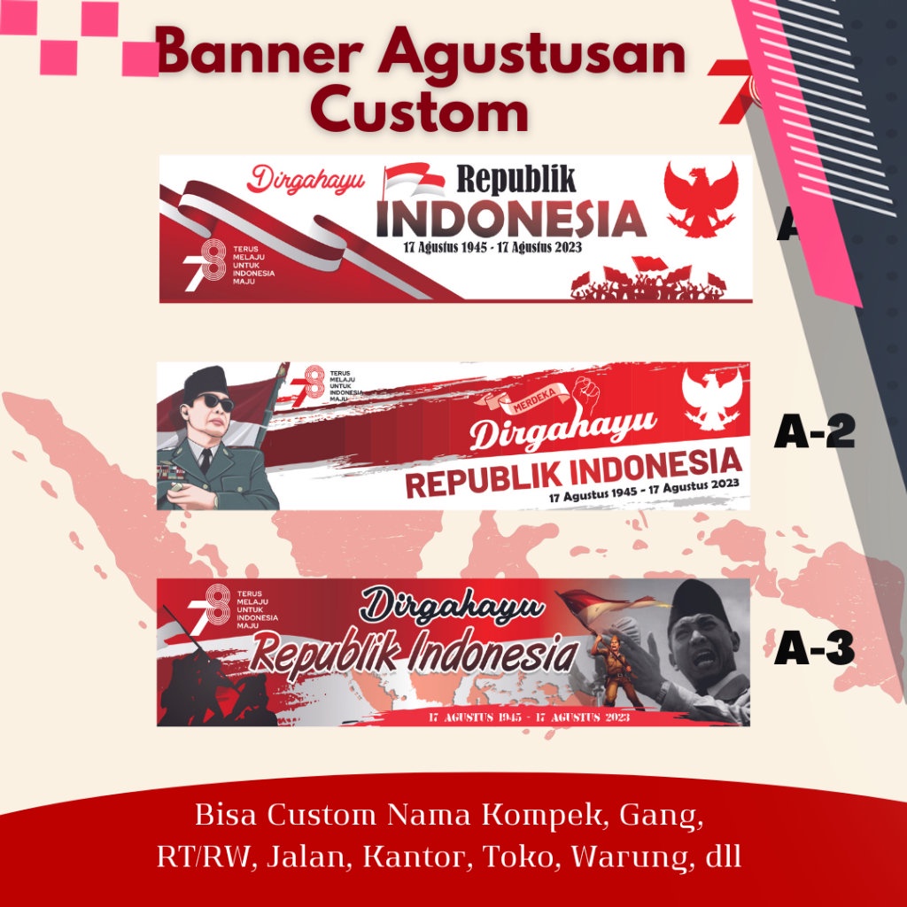 Spanduk Banner 17 Agustus, Dirgahayu Kemerdekaan, HUT RI Custom