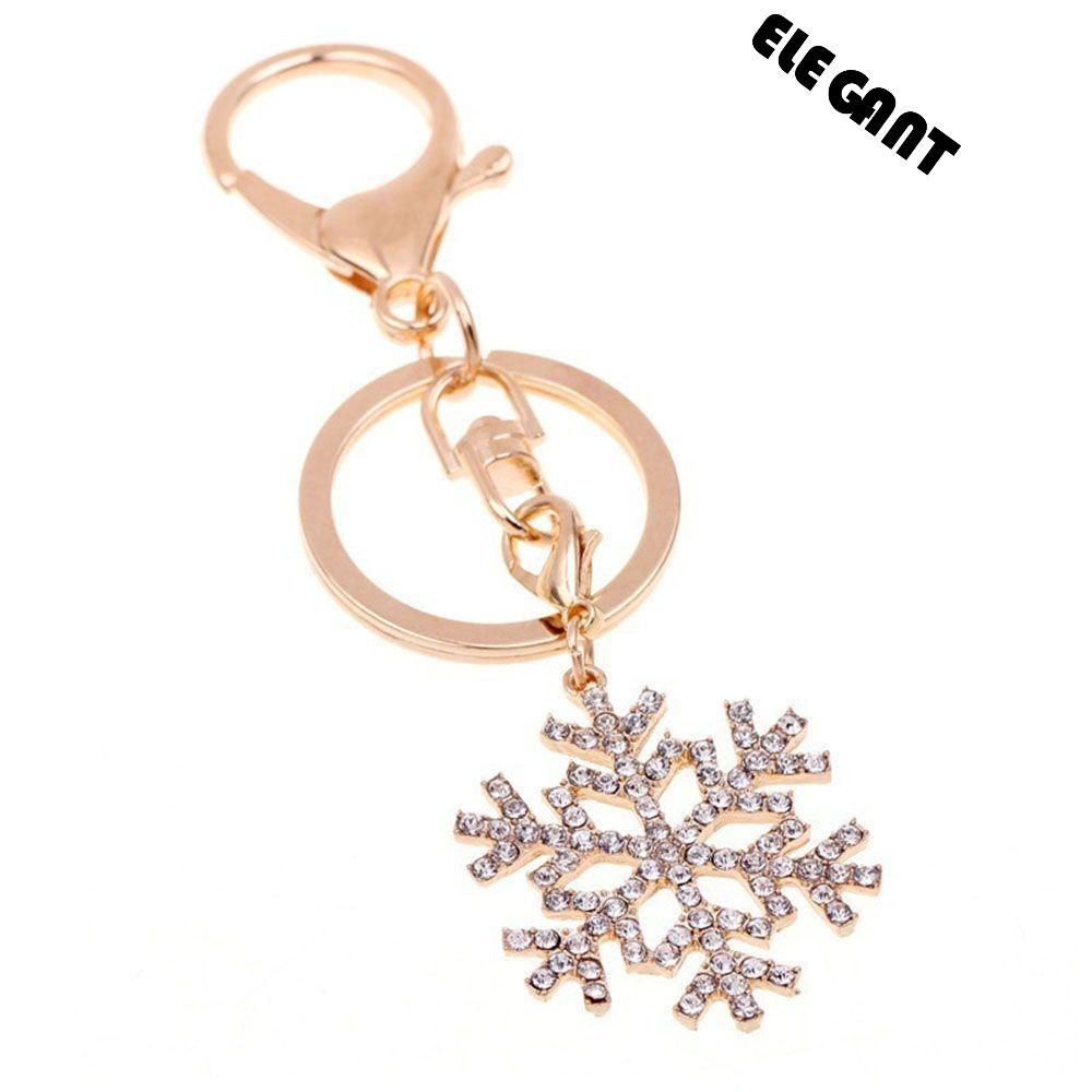 【 ELEGANT 】 Snowflake Gantungan Kunci Fashion Trendi Panas Hadiah Natal Liontin Kristal Warna Emas