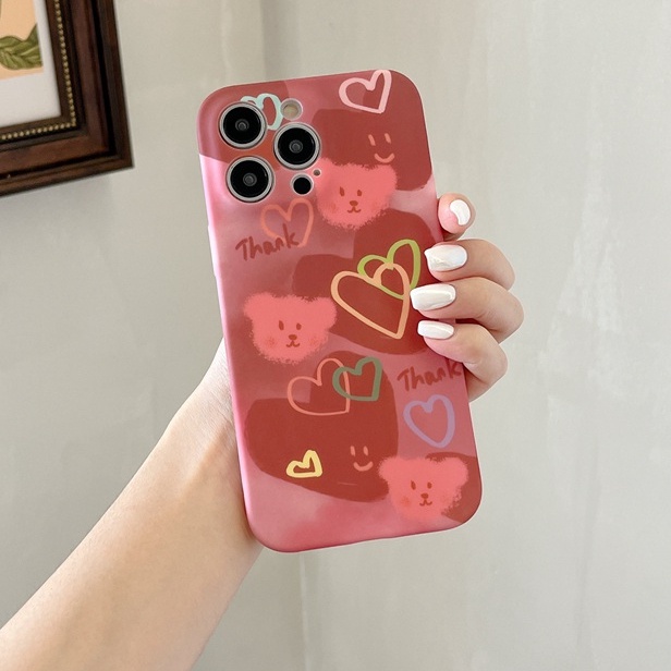 Cute Red Love Bear Soft TPU Case iP iPhone 6 6S 7 8 14 + Plus SE 2020 2022 X XR XS Max 11 12 13 Pro Max FTD Casing Apple