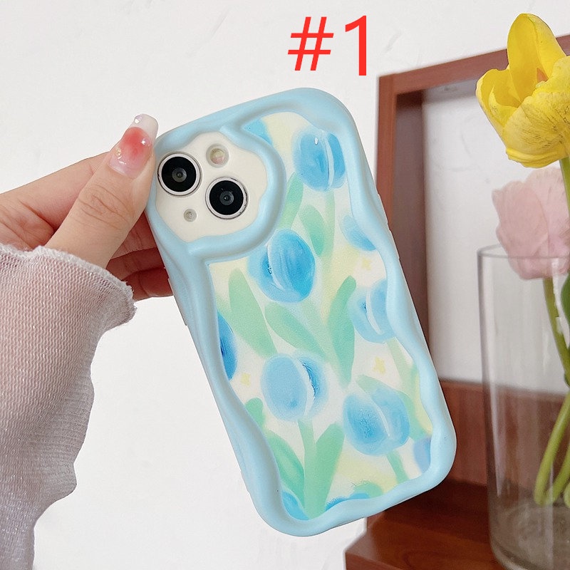 Cream Casing Nice Blue Tulip Soft Case HP iP iPhone 6 6S 7 8 14 + Plus SE 2020 2022 X XS XR 11 12 13 Pro Max