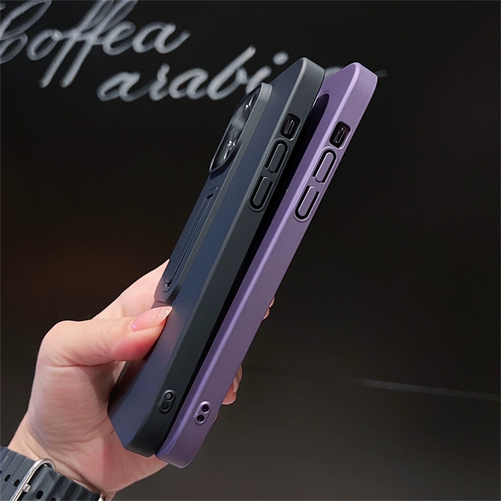 Kamera Pelindung Lensa case iPhone 14 Pro Max Dengan standcase Iphone13 Pro Max14Plus Cairan PC Mewah shockproof Pelindung Belakang Keras