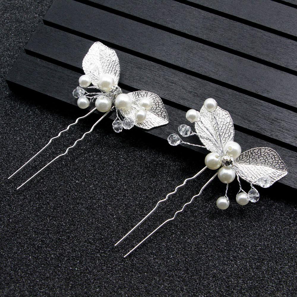 AUGUSTINA Aksesoris Rambut Pengantin Temperamen Retro Pernikahan U Shape Hair Clip Daun Alloy Korea Jepit Rambut
