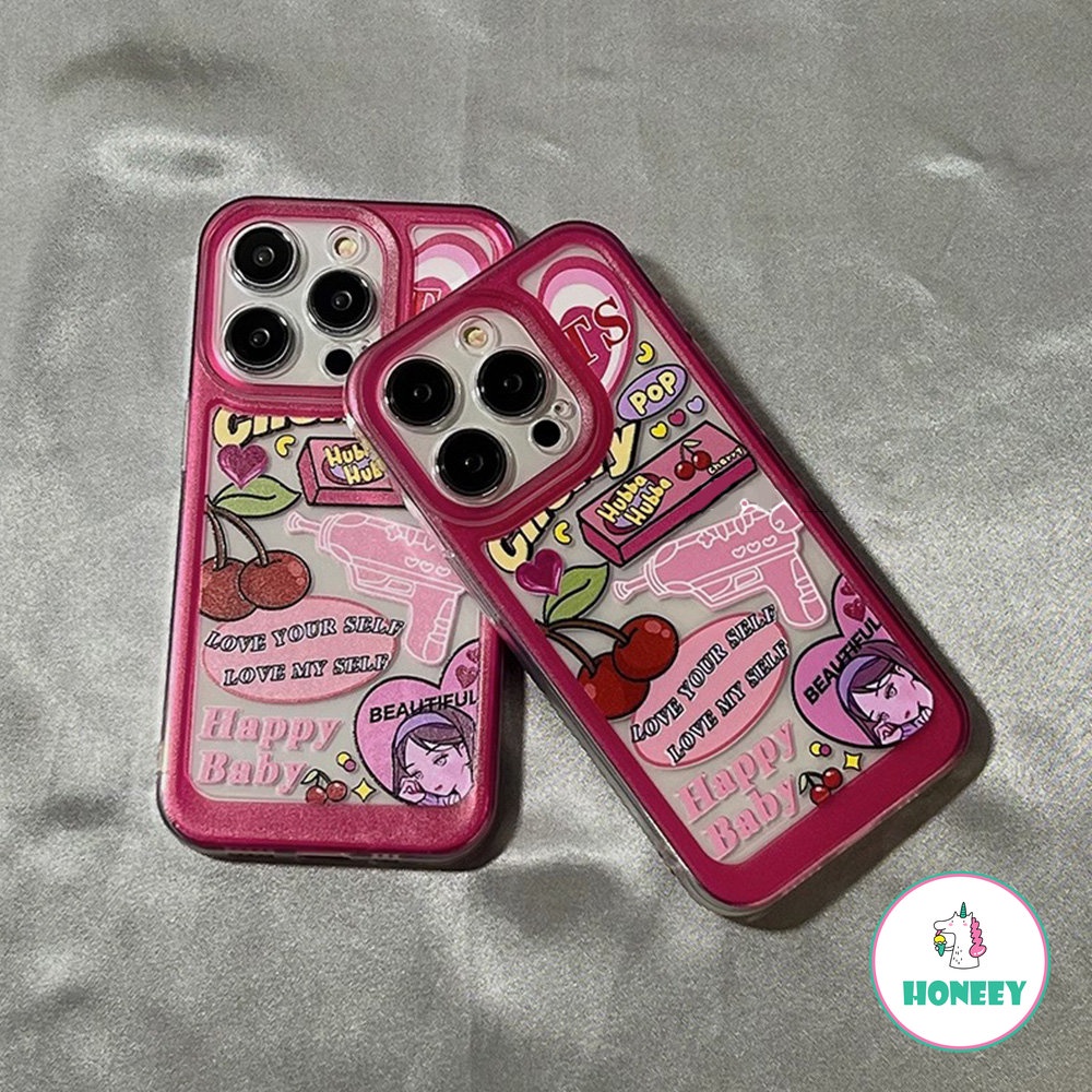 IPHONE Sweet Retro Pop Cherry Gadis Cinta Pistol Air Telepon Case Untuk Iphone14 13 11 12 Pro Max Xr Xs 7 8 Plus Case Cute Cover