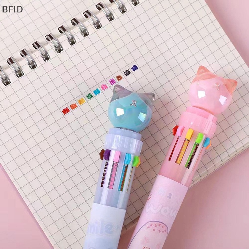 [BFID] 10warna Kawaii Cat Bolpoin Kreatif Kartun Ditarik Multicolor Bolpoin Mark Pen Sekolah Kantor Supply Hadiah Alat Tulis [ID]