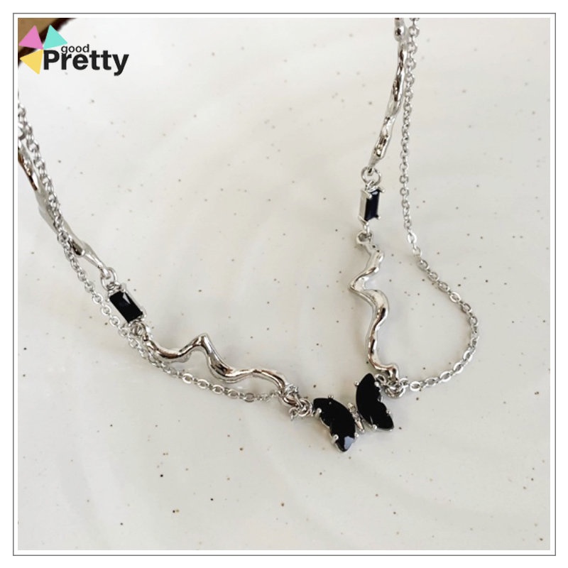 Kalung kupu-kupu pola gelombang,Rantai klavikula dingin yang manis dan manis,Desain kalung premium