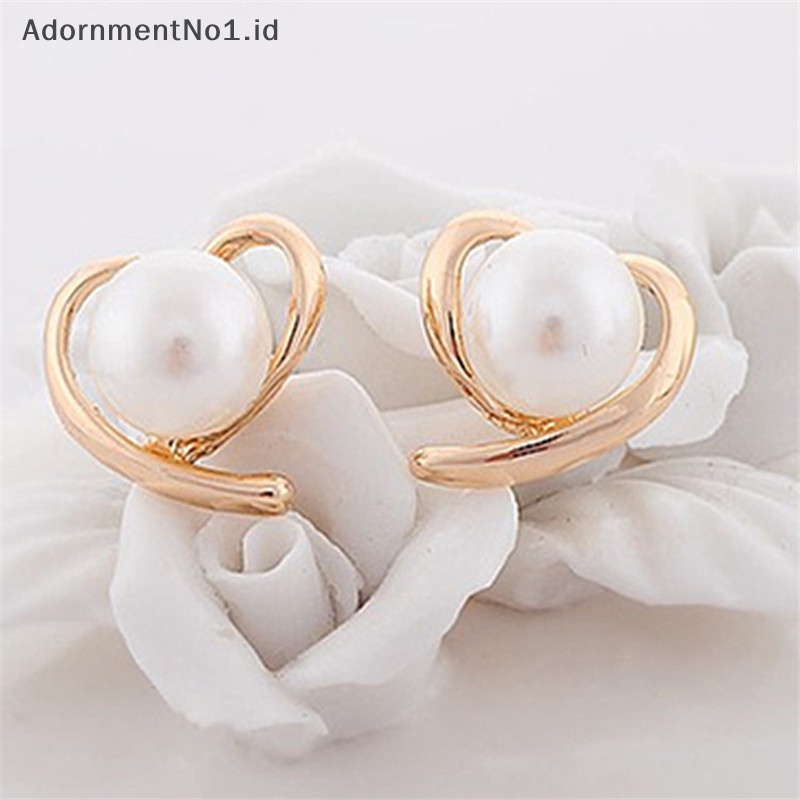 [AdornmentNo1] Anting mutiara imitasi untuk wanita warna emas hati anting Stud hadiah natal desain tidak teratur anting biasa