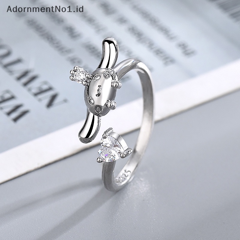 [AdornmentNo1] Manis telinga besar anjing cinta hati cincin berlian Fashion wanita pembukaan perhiasan jari Rings