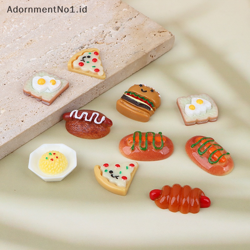 [AdornmentNo1] 10pcs Hand-ed Resin imitasi Mini Pizza Hamburger datar kembali pola miniatur aplikasi DIY Scrapbook Craft dekorasi