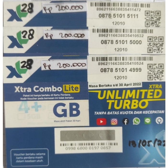 Kartu Nomor / Nomer Cantik Internet Murah XL COMBO LITE 28GB 4G 200K