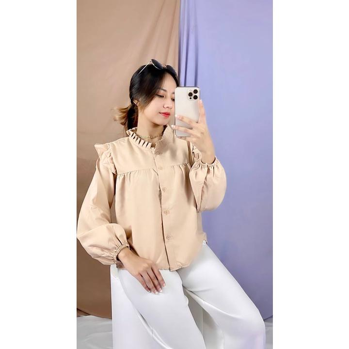 PUFFY BLOUSE ZS 771 BLUS WANITA KOREA STYLE LENGAN PANJANG CRINKLE CROP