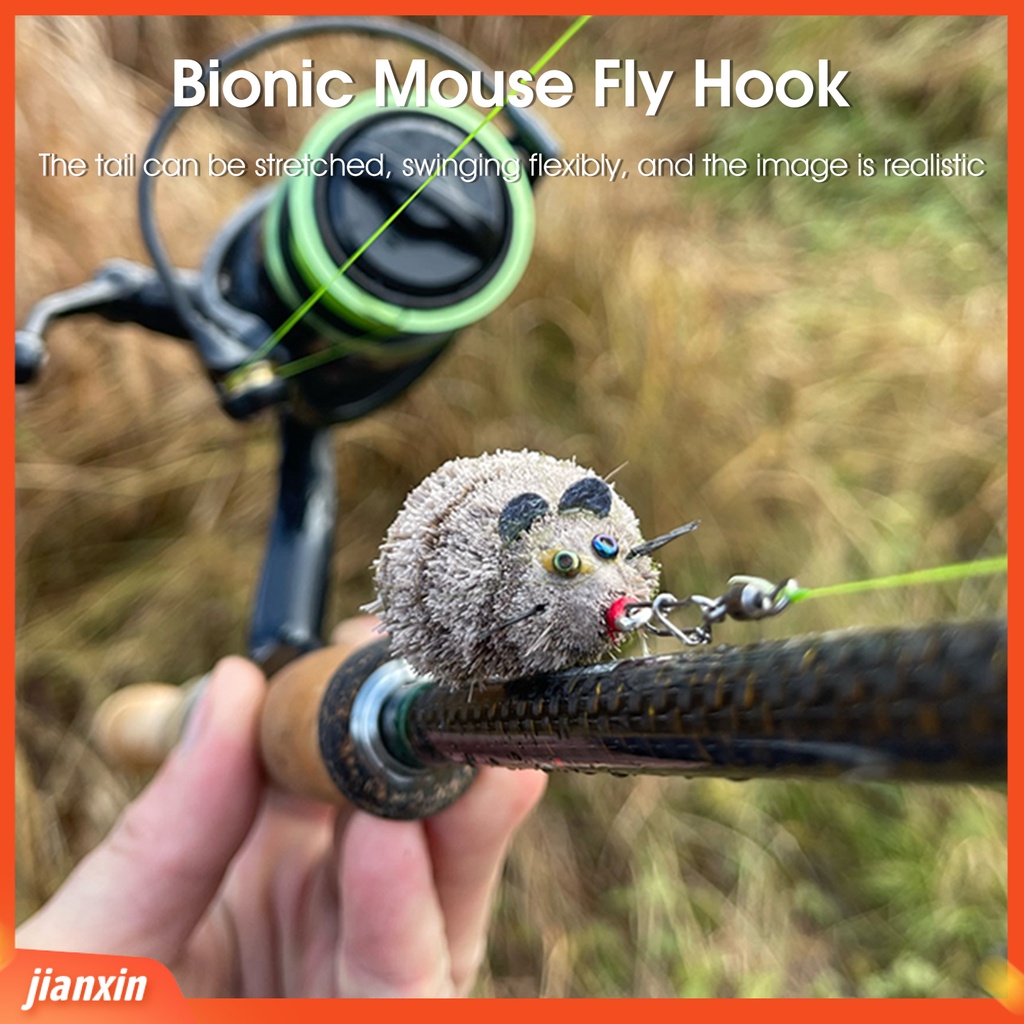 (In Stock) 3D Mata Ekor Panjang Kait Tunggal Umpan Palsu Rambut Hidup Tikus Buatan Memikat Aksesori Memancing
