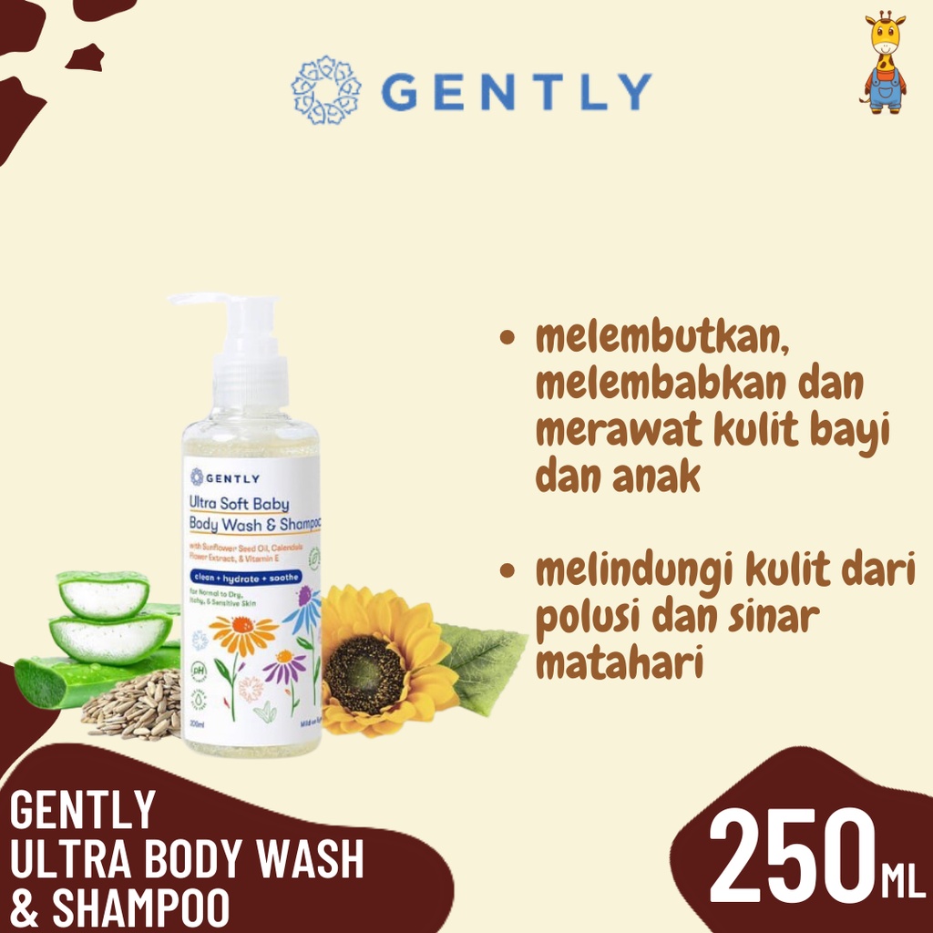 Gently Ultra Body Wash &amp; Shampoo 250ml - Sabun Pembersih Badan dan Rambut Bayi &amp; Anak