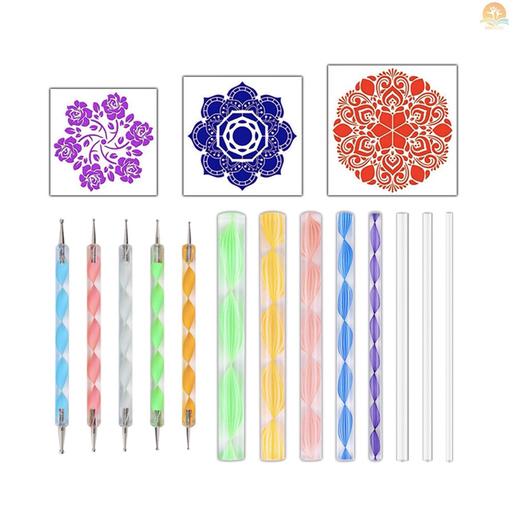 In Stock 33pcs Mandala Dotting Tools Set Dengan Stensil Palet Cat Kuas Bola Stylus Pen Untuk Melukis Batu Kuku Mewarnai Kanvas Gambar Seni