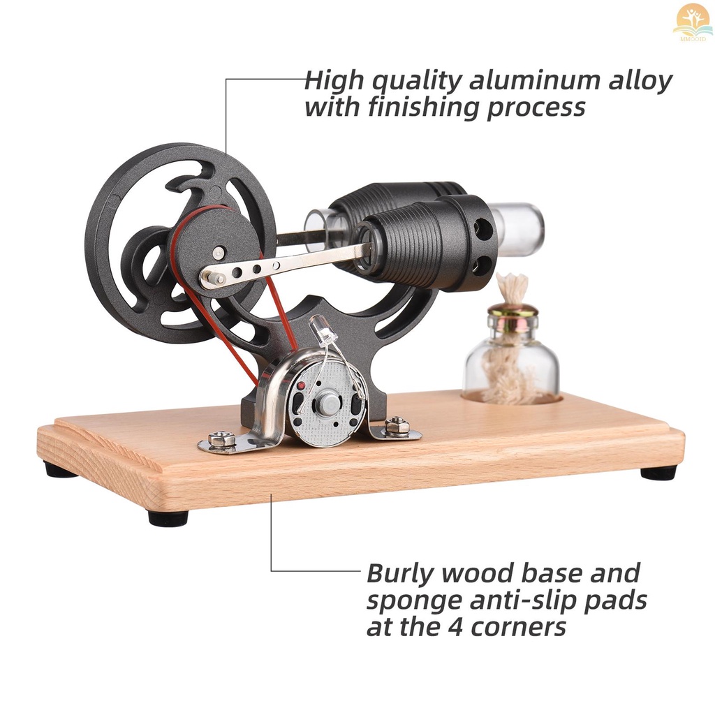 In Stock Mesin Stirling Udara Panas Generator Listrik Model Motor Dengan Lampu LED Desain Roda Gila Dolar Percobaan Sains Dengan Dasar Kayu DIY Edukasi Mainan Untuk Guru Dewasa Ki
