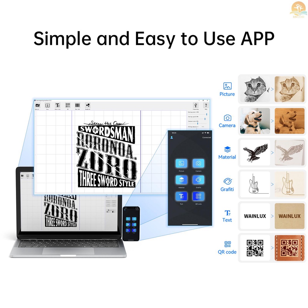 In Stock WAINLUX Z4 Laser Engraver Mini Laser Marker 5W Cahaya Biru Laser Power Support Fungsi BT Sambungan Wirelss APP Comtrol Offline Grafir Dan Ukir Magnetic Eye Protect