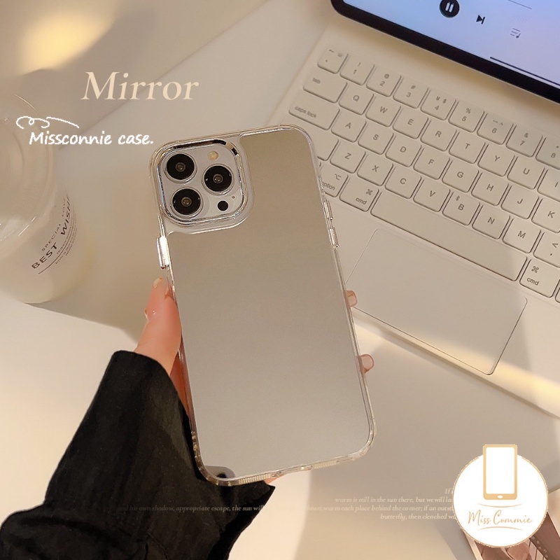 IPHONE Luxury Plating Make Up Mirror Metal Akrilik Case Kompatibel Untuk Iphone11 13 14 12 Pro Max 14 Pro Max 14 Pro 14 11 12 13 3D Stereo Silver Love Heart Electroplate Shockproof Cover