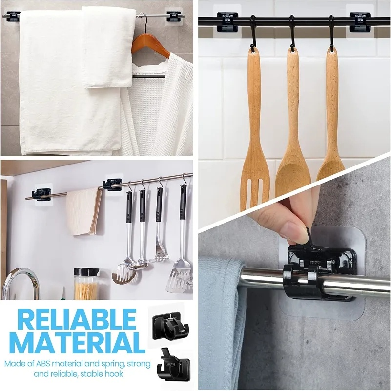 Tanpa Bor Self Adhesive Curtain Rod Holder Hooks Nail/Klip Batang Gorden Perekat Diri/4PCS Bracket Batang Gorden/Free Adjustable Hook Batang Gorden/Klip Gantungan Dinding Tanpa Paku/