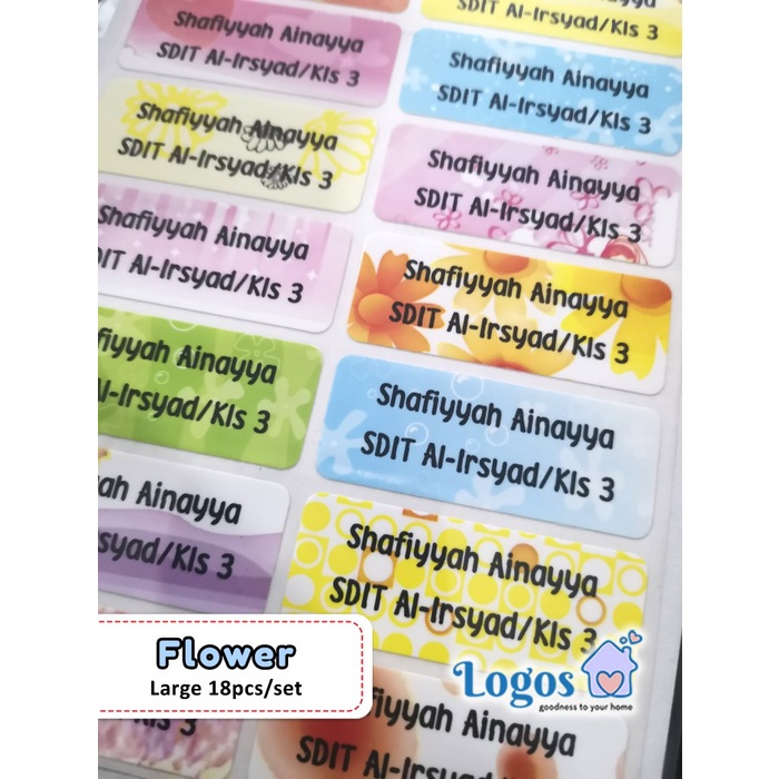 

Flower LARGE Label nama waterproof. Sticker sweet romance scenery pink