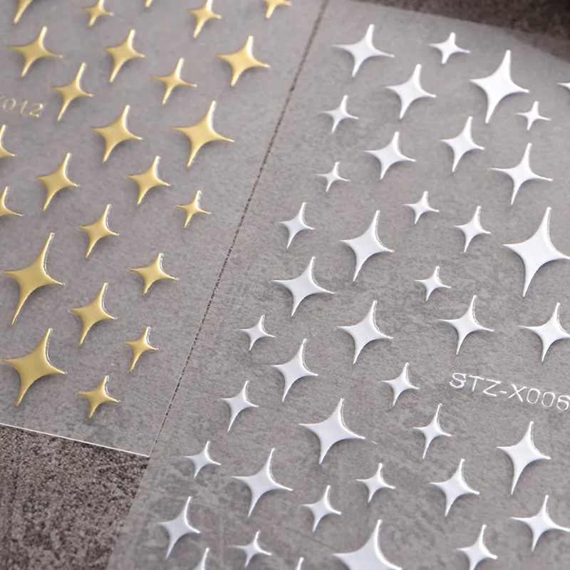 [Fitur] 1pc Self-Adhesive 3D Star Nail Decals/Ins Star Shing Nail Stickers/Simple Gold Silver Manicure Decor/DIY Nail Art/Aksesoris Kuku/Alat Kuku Untuk Wanita