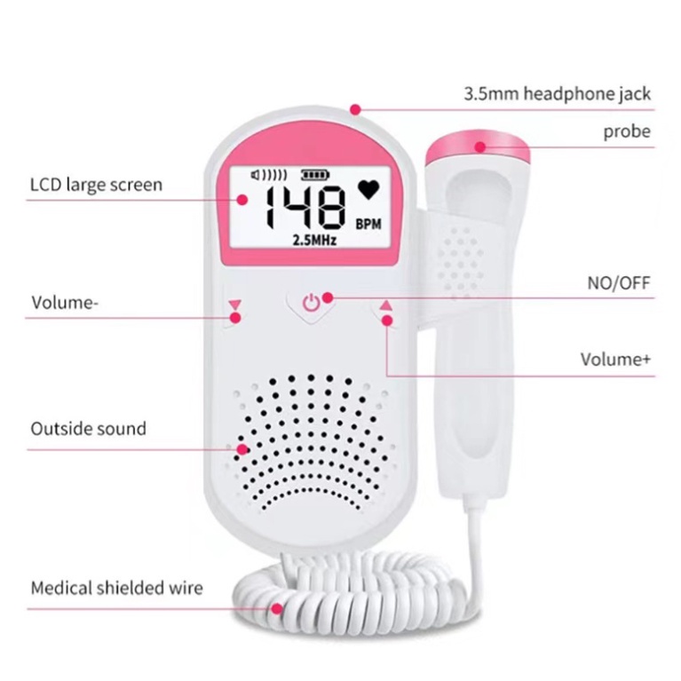 Doppler Fetal Pendeteksi Detak Jantung Bayi / Fetal Heart Doppler Monitor/ Pendeteksi Detak Jantung Portabel / 2 Model LCD Pendeteksi Bayi Monitor Detak Jantung Kesehatan Probe（Tidak ada gel）