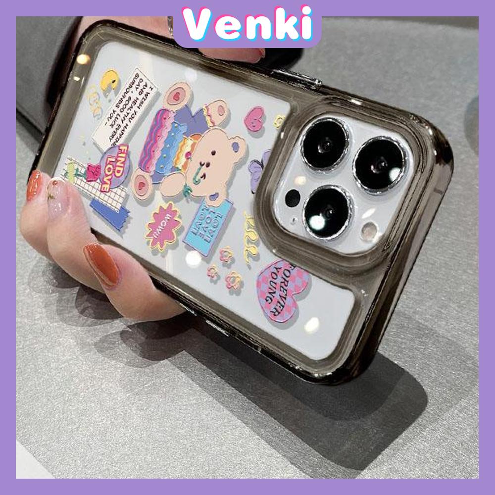 VENKI - Untuk iPhone 11 Case Clear Space Hard Acrylic Case Shockproof Protection Camera Cute Bear and Bunny Kompatibel dengan iPhone 14 13 Pro Max iPhone 12 Pro Max XR 7Plus 8Plus