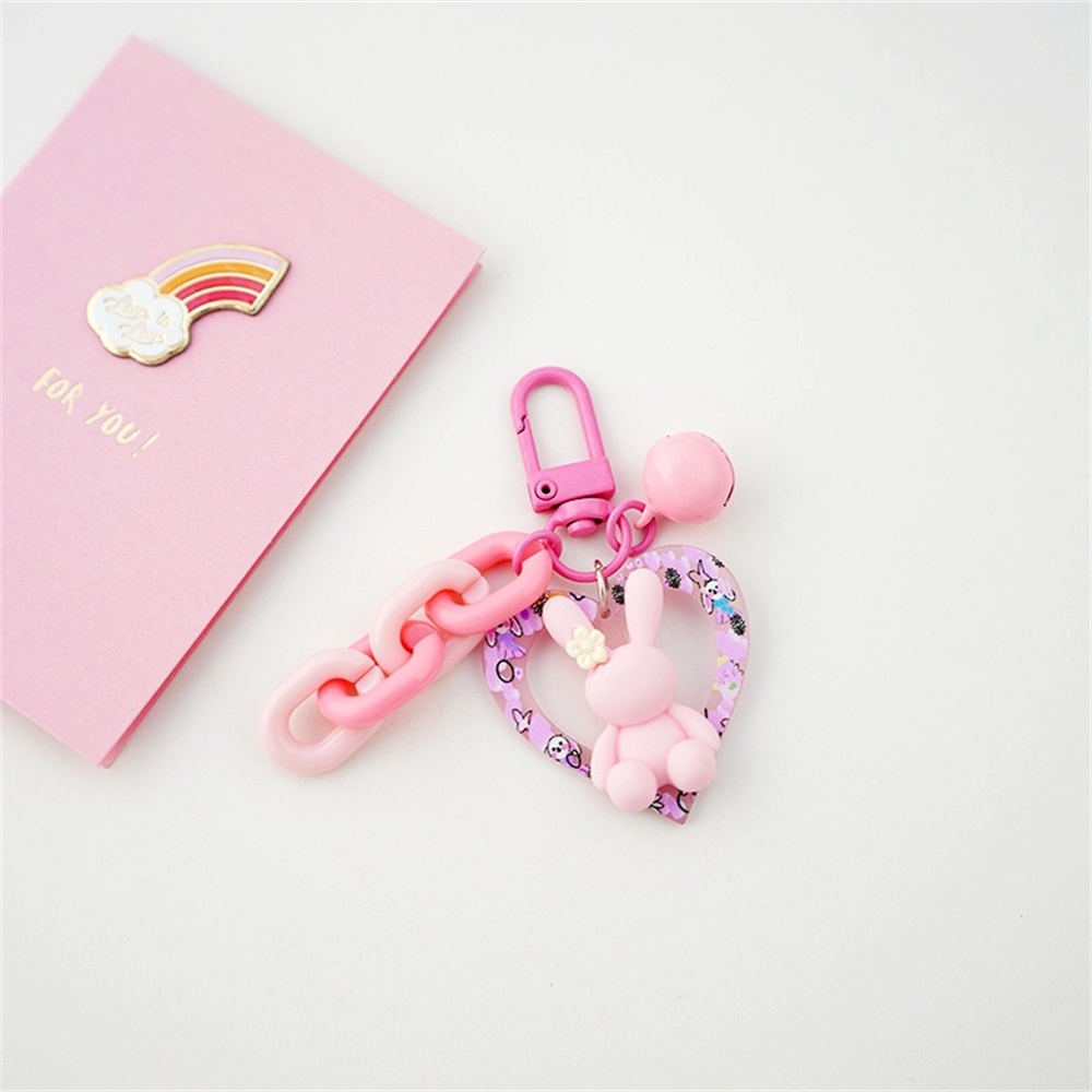 Sweet Rabbit Heart Gantungan Kunci Untuk Wanita Lucu Bell Animal Bentuk Cinta Keyrings Earphone Case Liontin Charms Car Key Holder Hadiah