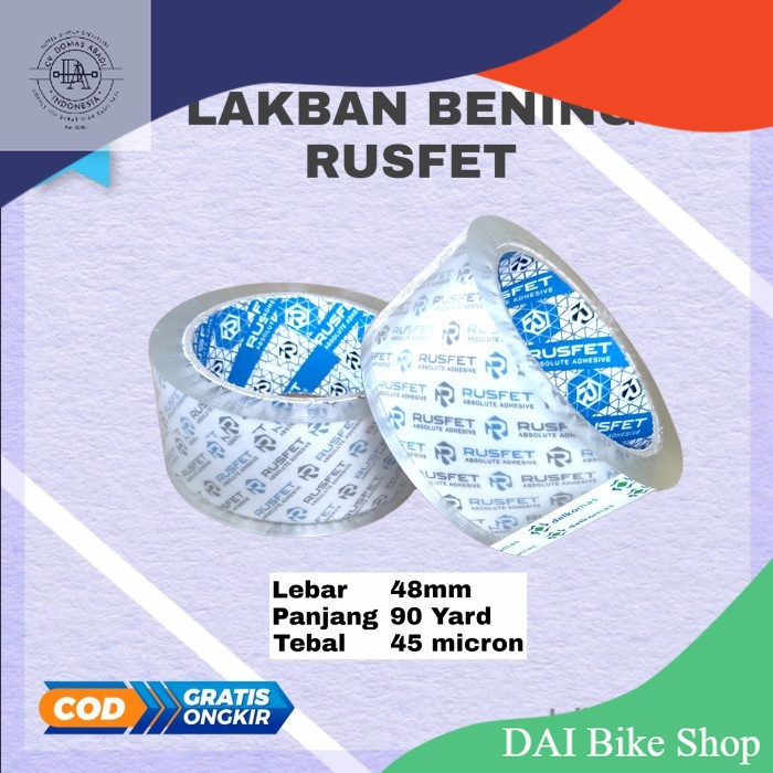 

Lakban bening isolasi RUSFET tebal 48mm packing clear 90 yard 48x90