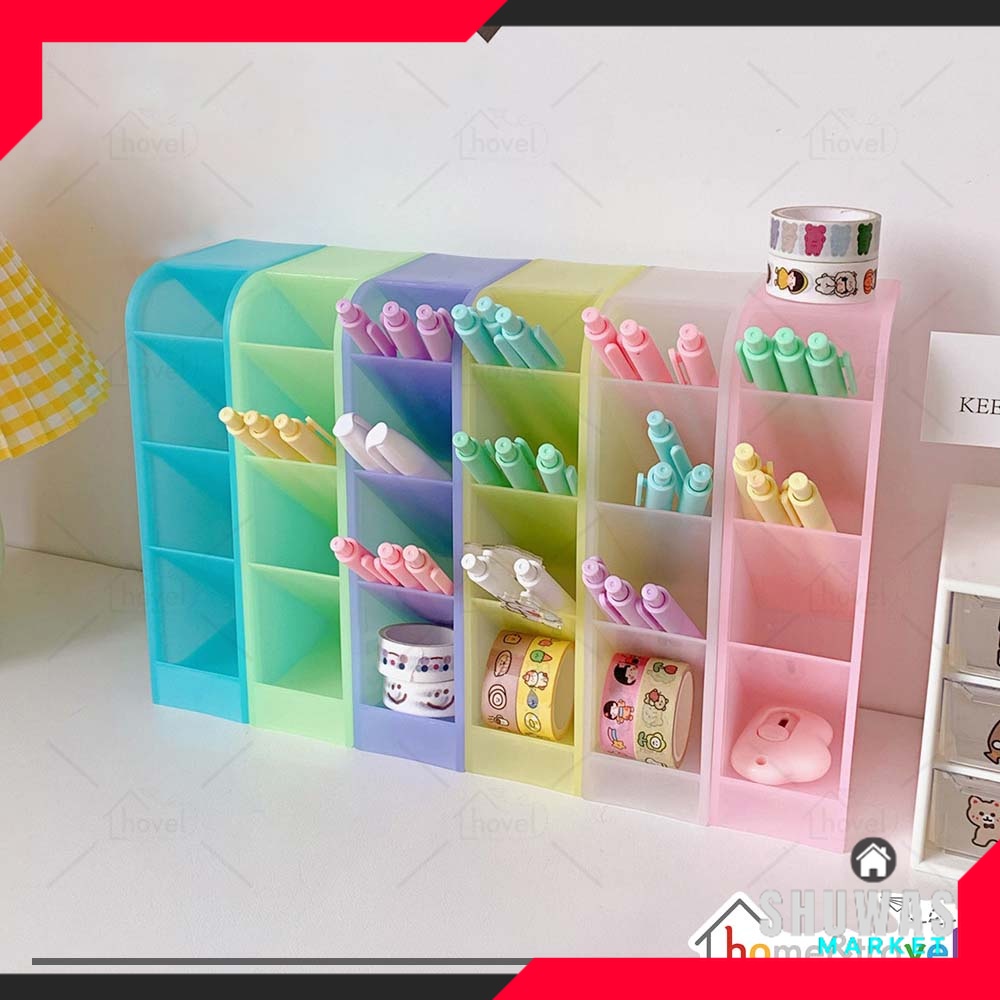 

SHUWAS Rak Pensil Mini 4 Sekat Tempat Alat Tulis Gunting Kosmetik Warna Warni