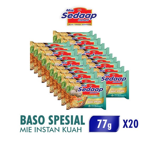 

Sedaap Mie Instan Baso Spesia 77 gr x 20 pcs Free Pouch