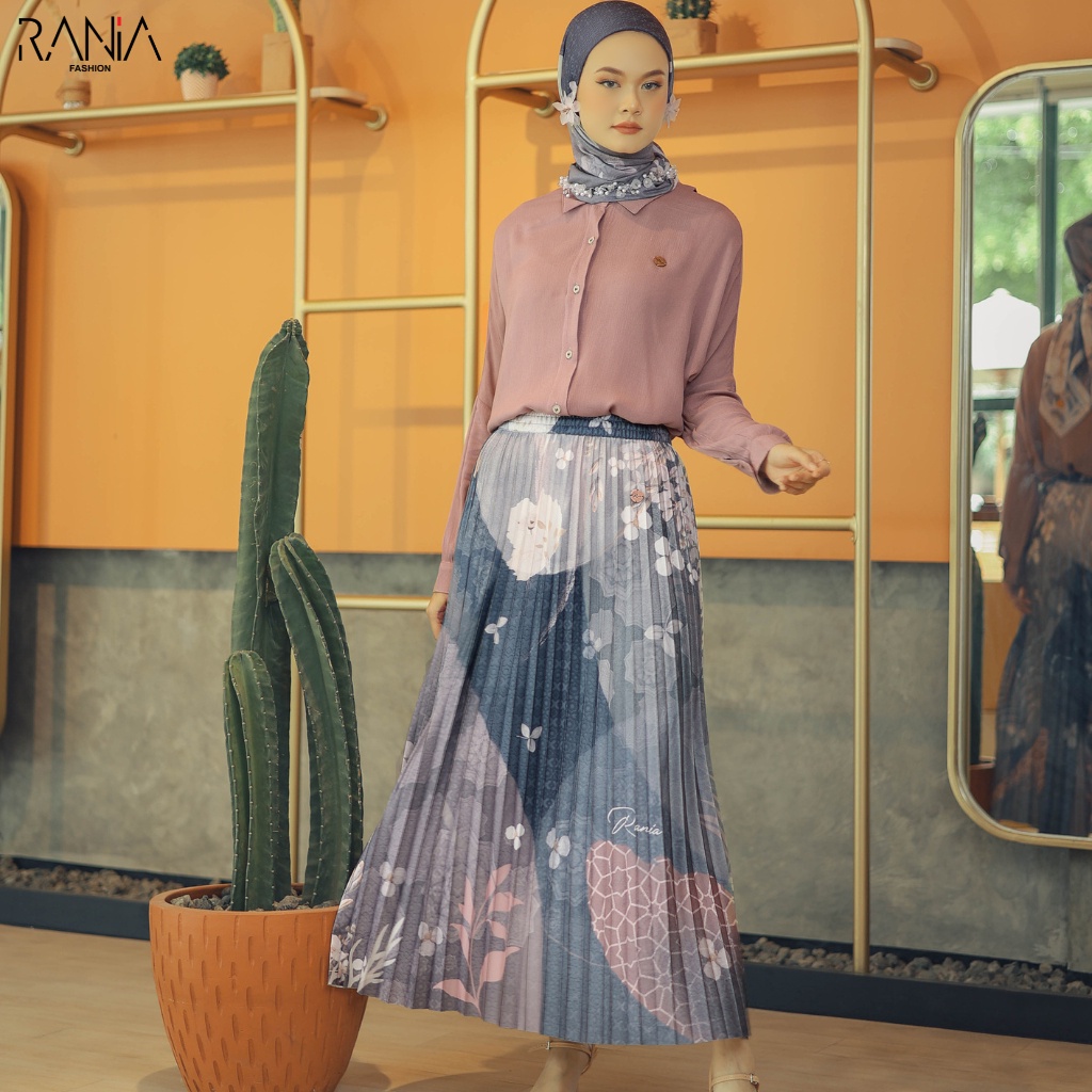 Rok Plisket Premium Motif Magnolia By Rania Fashion