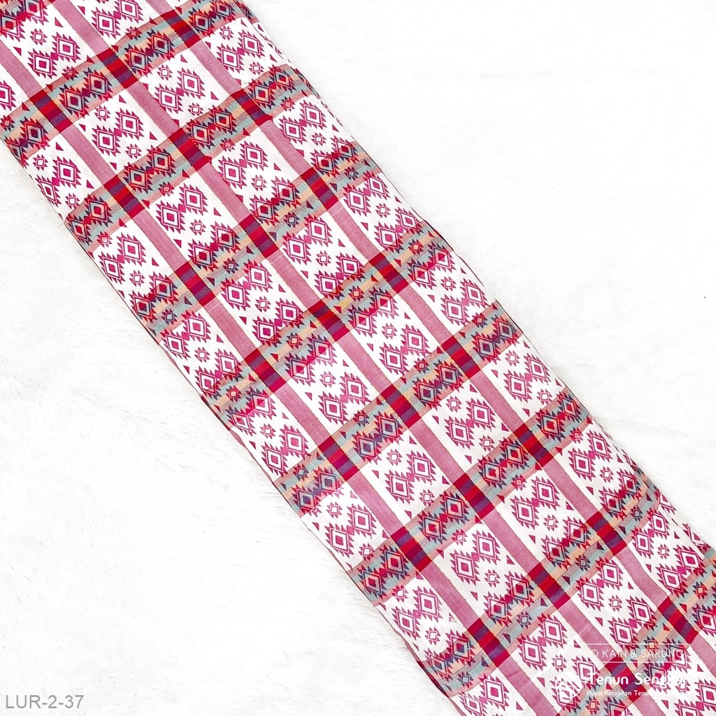 Kain Tenun Lurik Bercorak Sutra Bugis Makassar Pink Putih Toska Jingga Marun - Tenun Sengkang LUR-2-