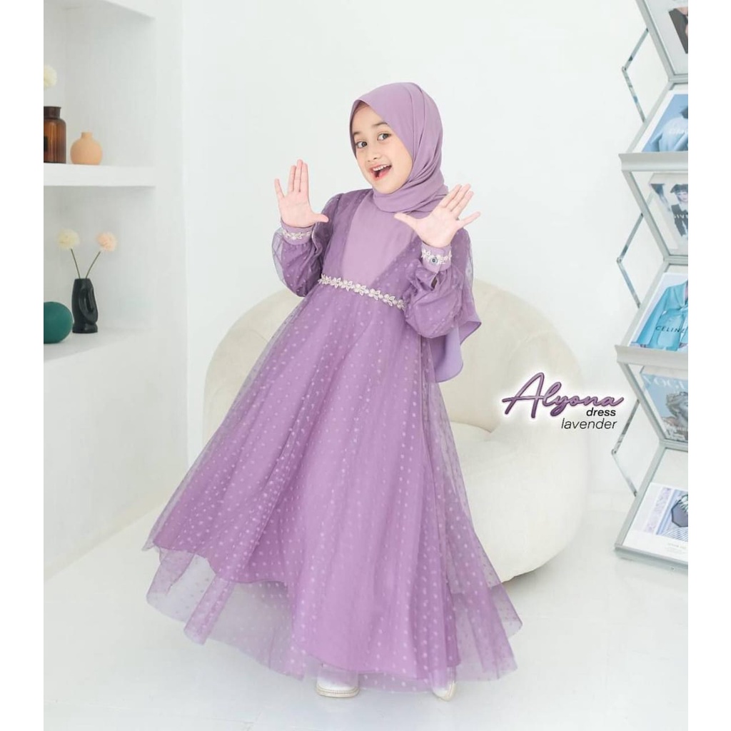 Aliona Kids Gamis Muslim Modern Kekinian Matt Cringkle Airflow Apk Renda Premium All Size Fit To 6-8 Tahun