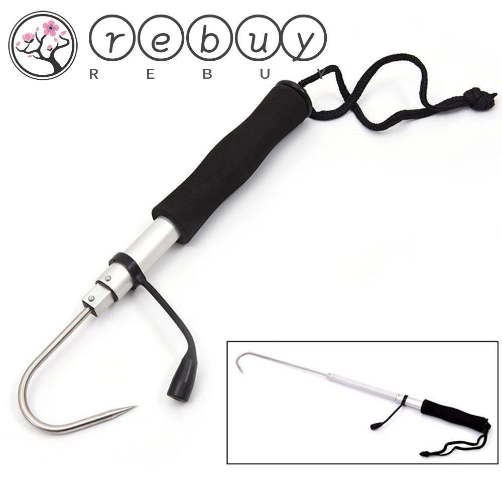 REBUY Stainless Fish Gaff Aluminum Ice Sea Fishing Spear Hook EVA Fishing Tools Telescopic Retractable Professional 60cm Tackle