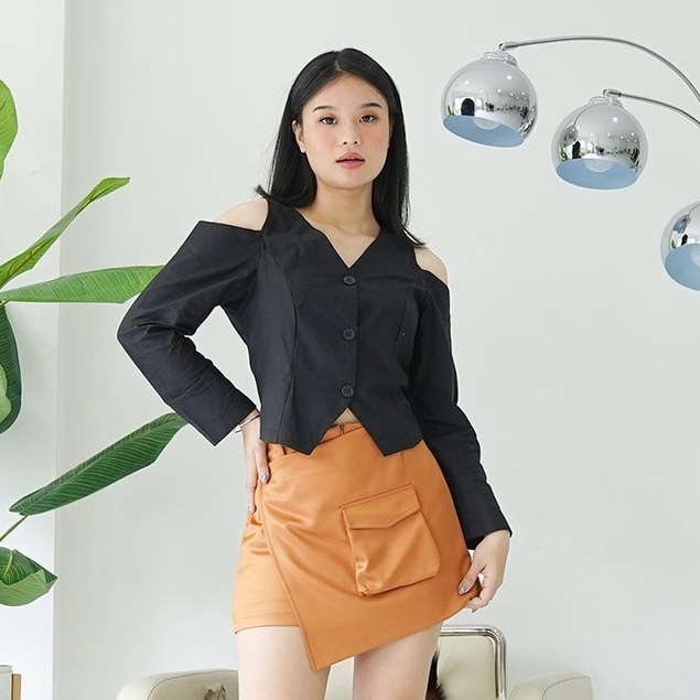 Atasan Wanita Top Blouse Kemeja Cut Off Pety