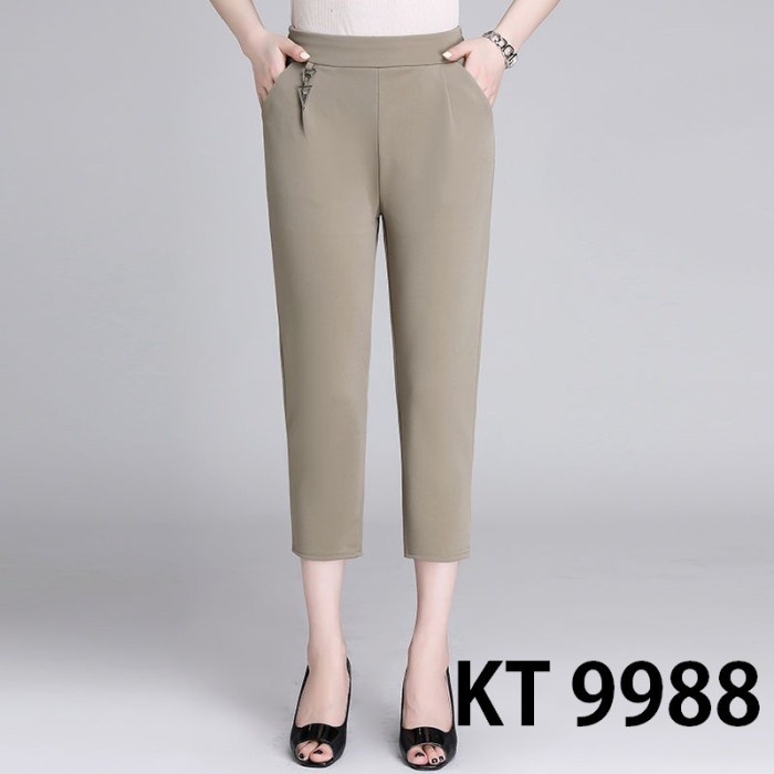 CELANA KERJA PANJANG 7/8 WANITA BIG SIZE SAMPAI 5XL KT 9988 - khaki, 4XL