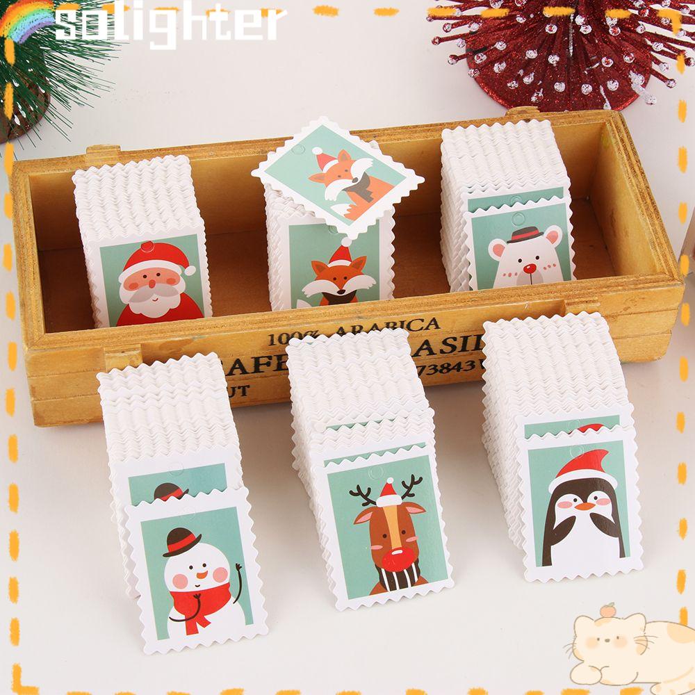 Solighter 100PCS Label Natal DIY Xmas Dekorasi Kertas Kartu Pembungkus Kado