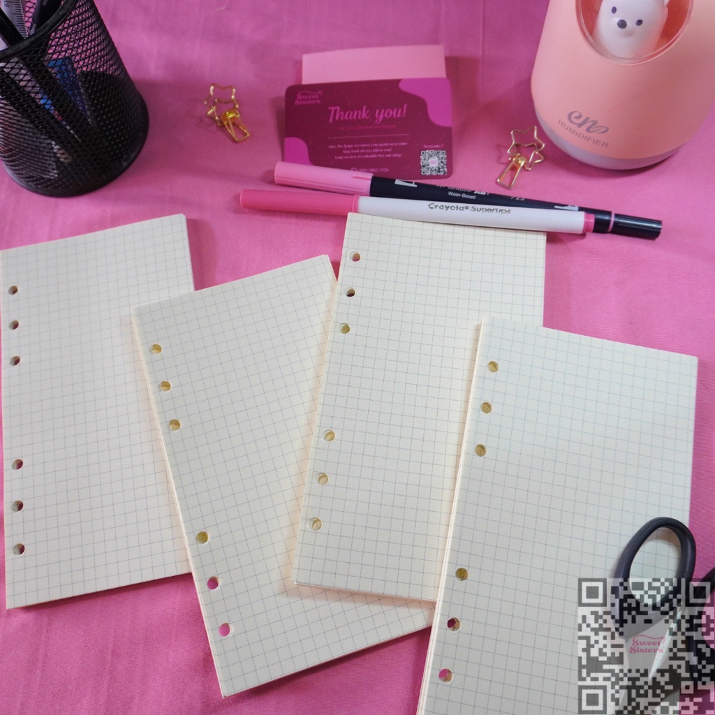 

[ 100gsm ] LOOSE LEAF Refill Kertas Binder Diari Korea A6 Ring 6 Lubang Motif Grid Kotak